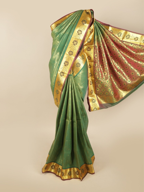 

Pothys Green & Gold-Coloured Ethnic Motifs Zari Pure Silk Kanjeevaram Saree