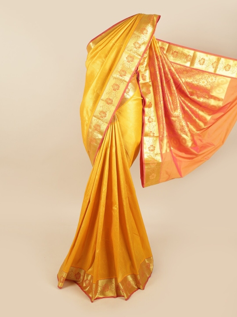 

Pothys Yellow & Orange Woven Design Zari Pure Silk Kanjeevaram Saree