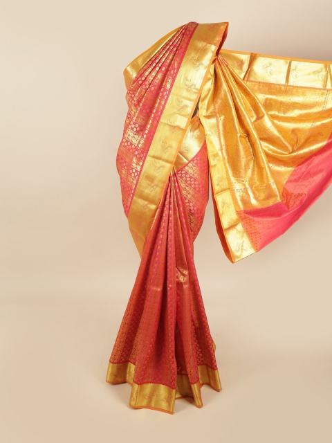 

Pothys Pink & Gold-Toned Woven Design Pure Silk Kanjeevaram Saree