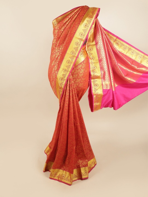 

Pothys Red & Gold-Toned Ethnic Motifs Zari Pure Silk Kanjeevaram Saree