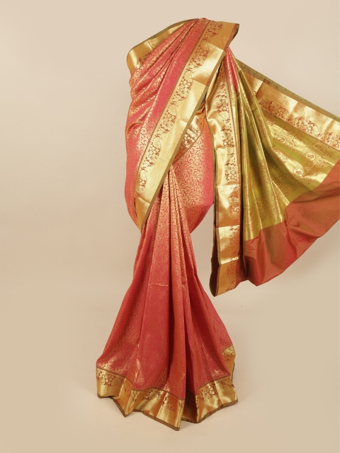 

Pothys Pink & Green Floral Zari Pure Silk Kanjeevaram Saree