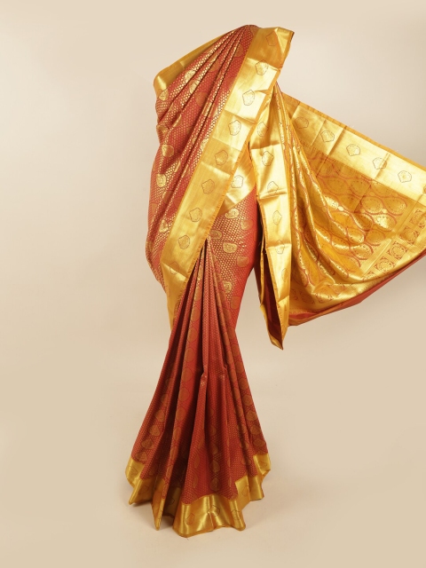 

Pothys Maroon & Mustard Ethnic Motifs Zari Kanjeevaram Pure Silk Saree
