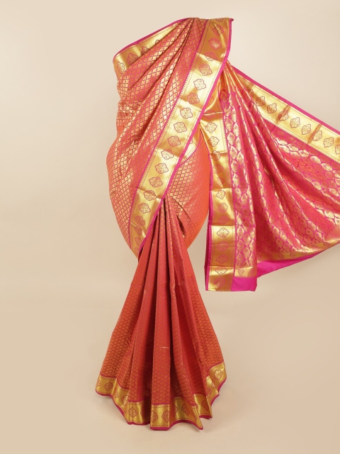 

Pothys Pink & Gold-Toned Woven Design Pure Silk Kanjeevaram Saree