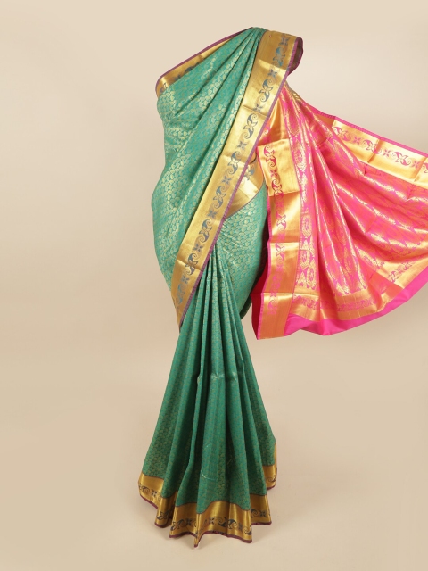 

Pothys Green & Pink Woven Design Zari Pure Silk Kanjeevaram Saree