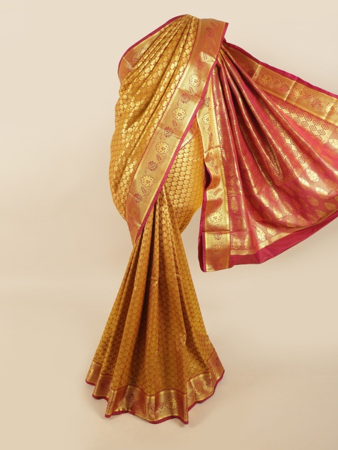 

Pothys Rust & Gold-Toned Ethnic Motifs Zari Pure Silk Kanjeevaram Saree