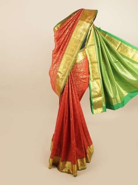 

Pothys Red & Green Ethnic Motifs Zari Pure Silk Kanjeevaram Saree