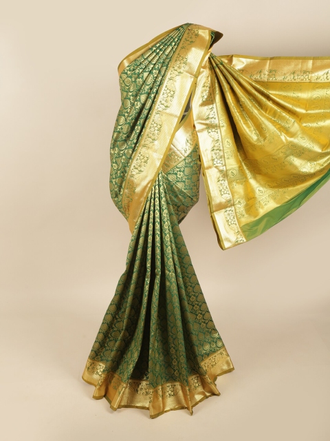 

Pothys Green & Gold-Toned Ethnic Motifs Zari Pure Silk Kanjeevaram Saree