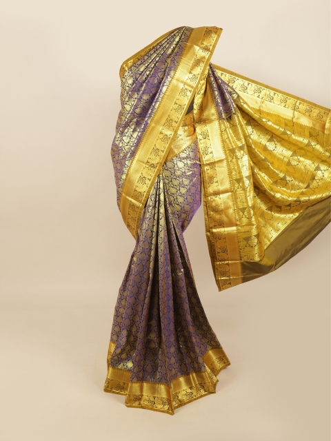 

Pothys Blue & Gold-Toned Ethnic Motifs Pure Silk Kanjeevaram Saree