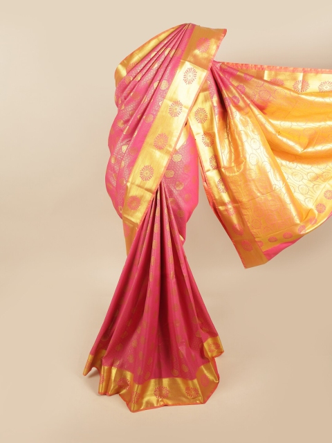 

Pothys Pink & Gold-Coloured Ethnic Motifs Zari Pure Silk Kanjeevaram Saree