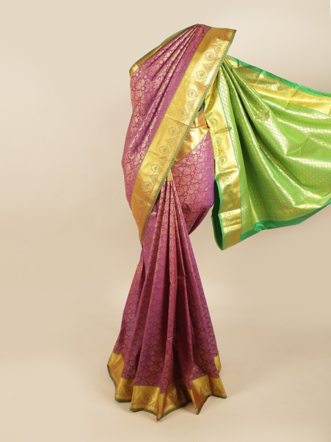 

Pothys Purple & Green Woven Design Pure Silk Kanjeevaram Saree