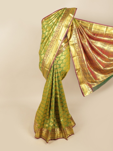

Pothys Green & Gold-Toned Floral Zari Pure Silk Kanjeevaram Saree