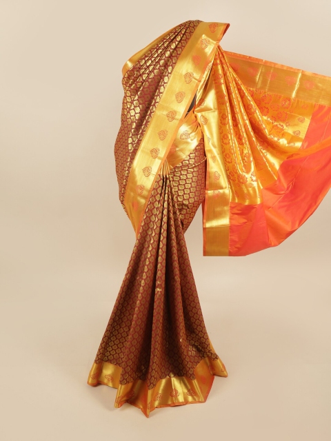 

Pothys Maroon & Gold-Toned Woven Design Pure Silk Kanjeevaram Saree