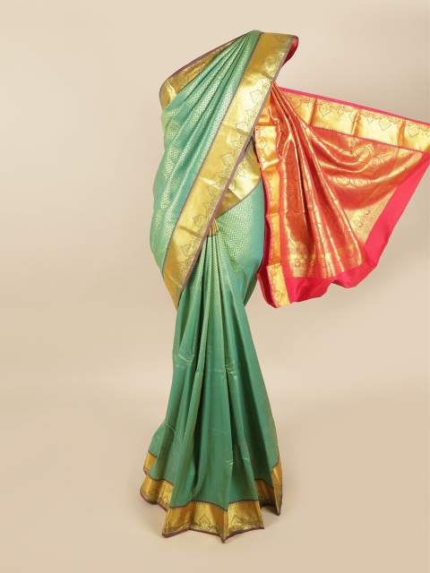

Pothys Green & Pink Ethnic Motifs Kanjeevaram Pure Silk Saree