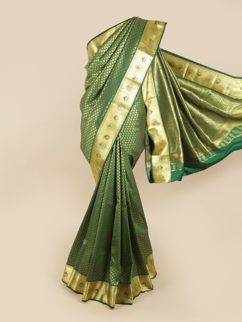 

Pothys Green & Gold-Toned Woven Design Pure Silk Kanjeevaram Saree