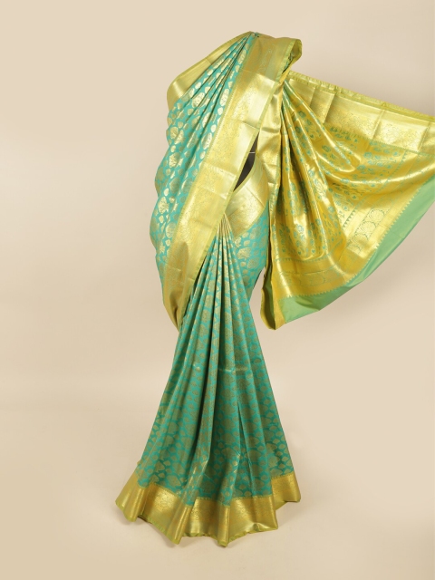 

Pothys Green & Gold-Toned Floral Zari Pure Silk Kanjeevaram Saree
