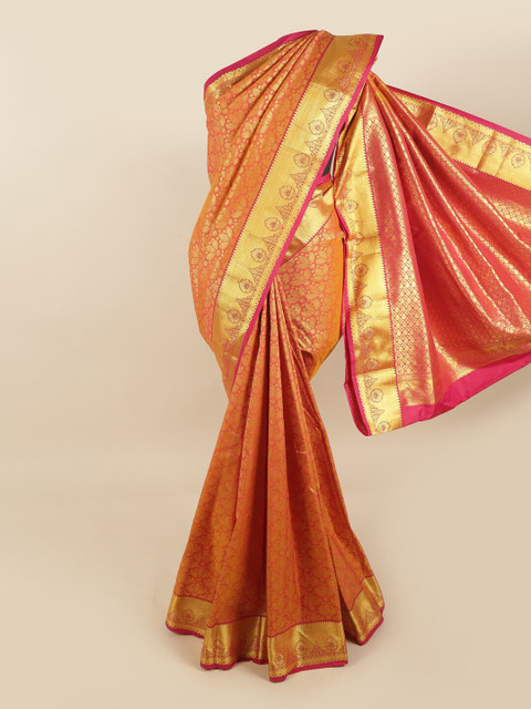 

Pothys Pink & Gold-Coloured Floral Zari Pure Silk Kanjeevaram Saree