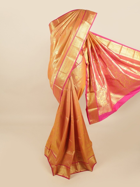 

Pothys Pink & Gold-Toned Ethnic Motifs Kanjeevaram Pure Silk Saree