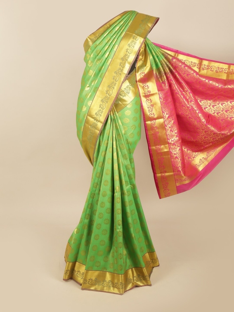 

Pothys Green & Pink Woven Design Pure Silk Kanjeevaram Saree