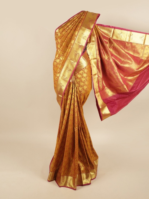 

Pothys Brown & Gold-Toned Ethnic Motifs Pure Silk Kanjeevaram Saree