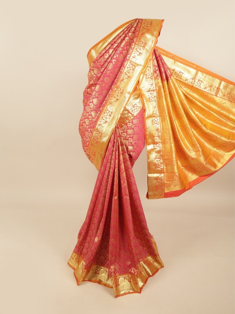 

Pothys Pink & Gold-Coloured Ethnic Motifs Zari Pure Silk Kanjeevaram Saree