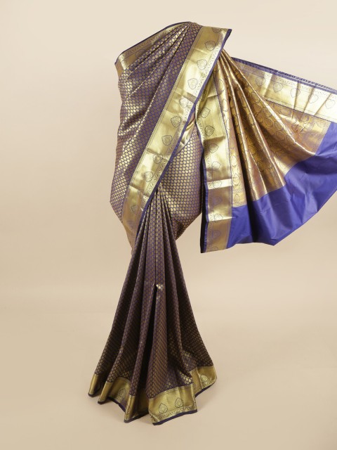 

Pothys Blue & Gold-Toned Ethnic Motifs Kanjeevaram Pure Silk Saree
