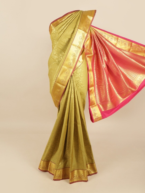 

Pothys Gold-Toned & Green Woven Design Pure Silk Kanjeevaram Saree
