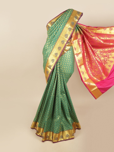 

Pothys Green & Gold-Toned Ethnic Motifs Zari Pure Silk Kanjeevaram Saree