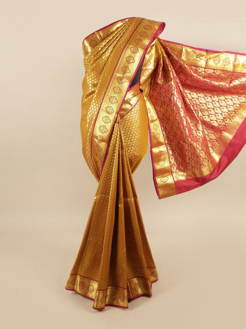 

Pothys Gold-Toned & Pink Woven Design Zari Pure Silk Kanjeevaram Saree
