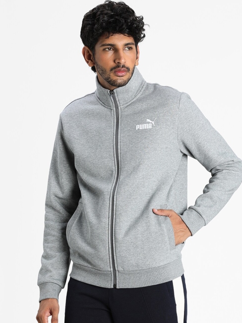

Puma Men Grey Melange Mock Collar Open Front Track Jacket