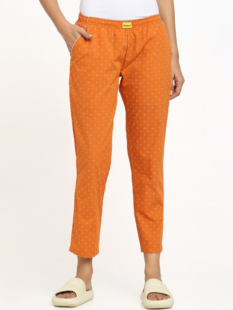 

Bewakoof Women Orange & White Printed Pure Cotton Lounge Pants