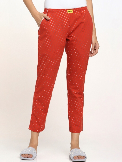 

Bewakoof Women Red & White Printed Pure Cotton Lounge Pants