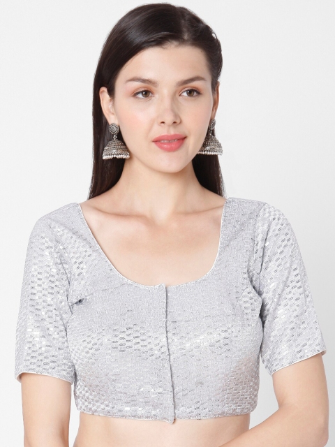 

SALWAR STUDIO Women Silver-Coloured Embellished Readymade Saree Blouse