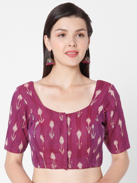 

SALWAR STUDIO Women Purple & Beige Printed Cotton Saree Blouse