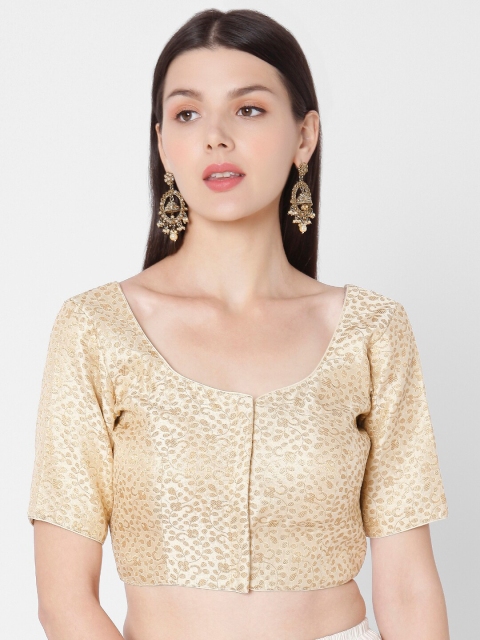 

SALWAR STUDIO Women Gold-Coloured Embroidered Saree Blouse