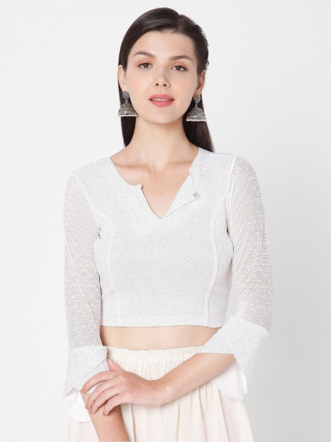 

SALWAR STUDIO Women White Embellished Saree Blouse
