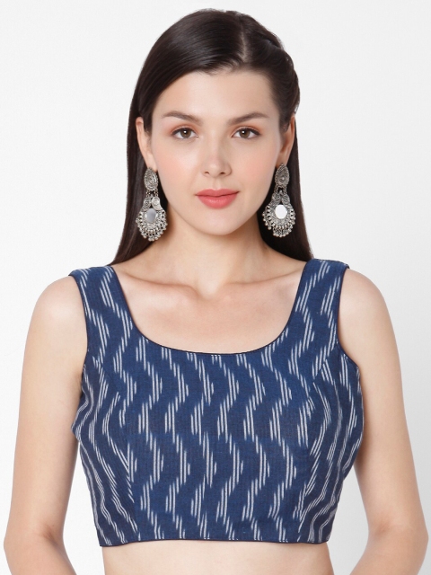 

SALWAR STUDIO Women Blue & Grey Printed Cotton Readymade Saree Blouse