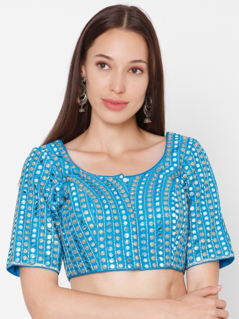 

SALWAR STUDIO Women Blue Mirror Embroidered Readymade Saree Blouse