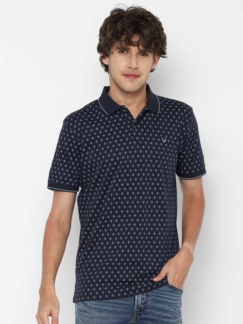 

Allen Solly Men Navy Blue Printed Pure Cotton Polo Collar T-shirt