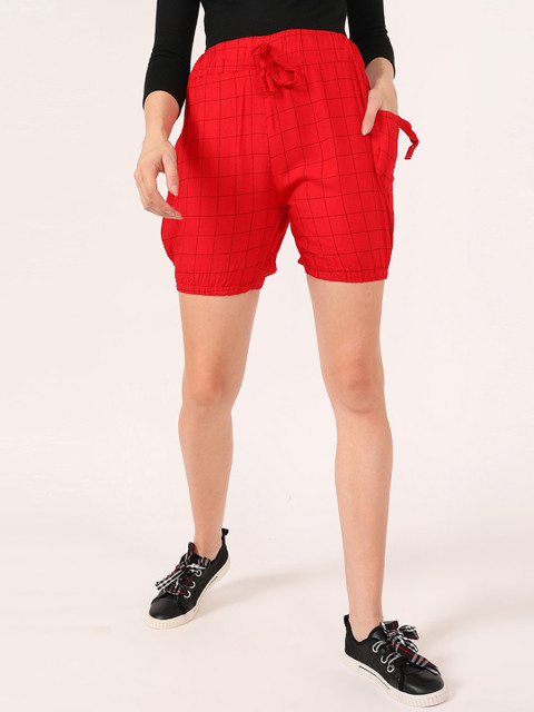 

V2 Value & Variety Women Red Checked Regular Shorts