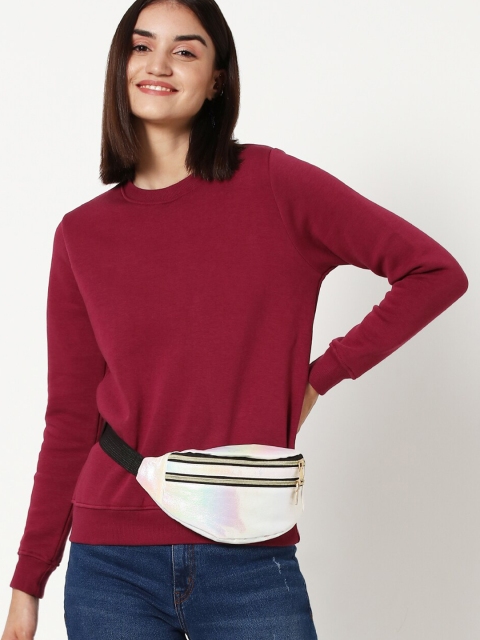 

Bewakoof Women Maroon Solid Round Neck Pullover