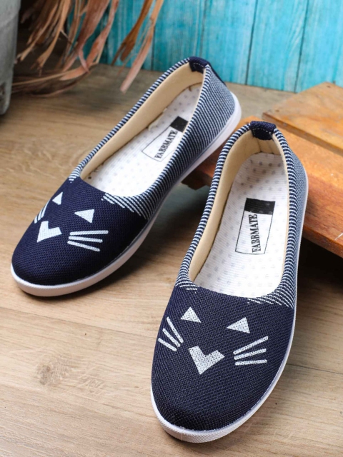 

FABBMATE Women Blue Striped Ballerina Flats