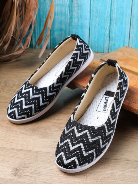 

FABBMATE Women Black & White Printed Ballerinas