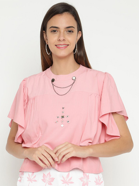 

V2 Value & Variety Women Peach-Coloured & Silver-Toned Layered Regular Top