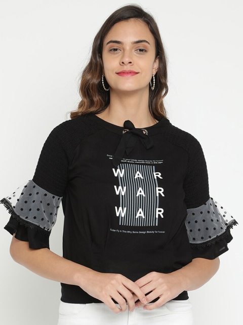 

V2 Value & Variety Black & White Typography Printed Top