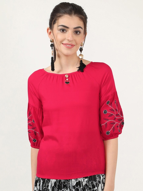 

V2 Value & Variety Red Tie-Up Neck Regular Top