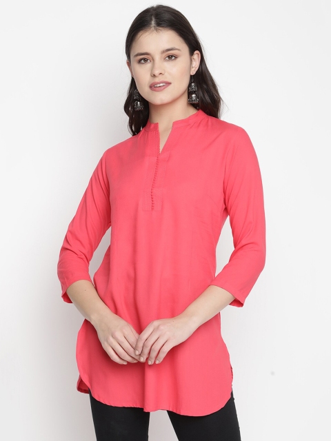 

V2 Value & Variety Coral Mandarin Collar Regular Longline Top
