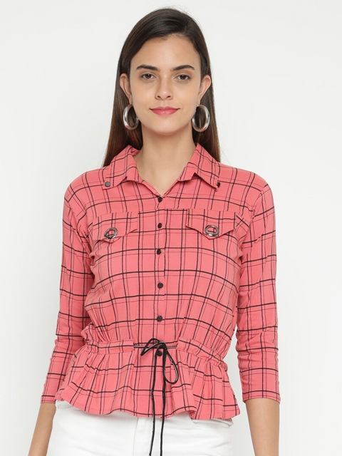 

V2 Value & Variety Pink & Black Checked Shirt Style Top