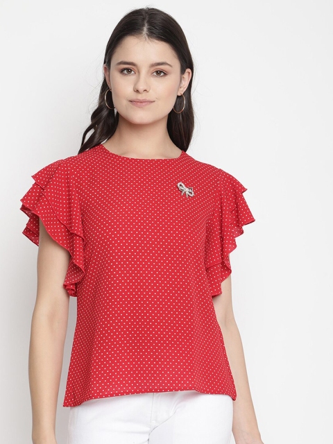 

V2 Value & Variety Red Georgette Printed Regular Top