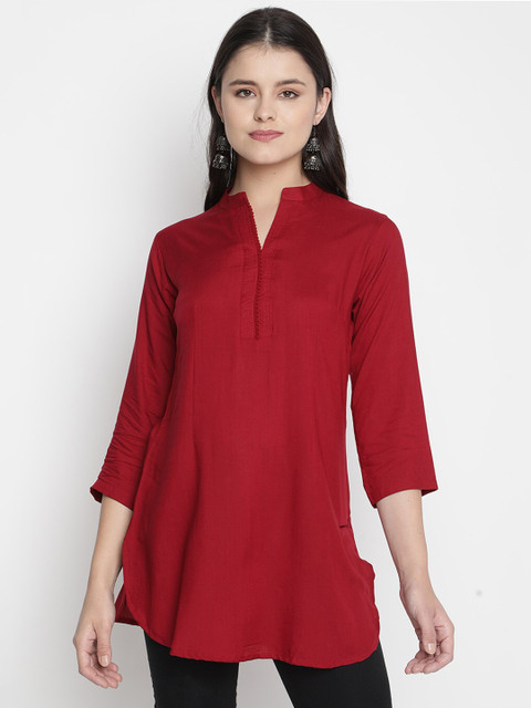 

V2 Value & Variety Maroon Mandarin Collar Regular Top