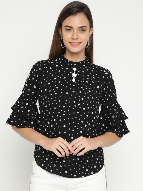 

V2 Value & Variety Black & White Keyhole Neck Regular Top